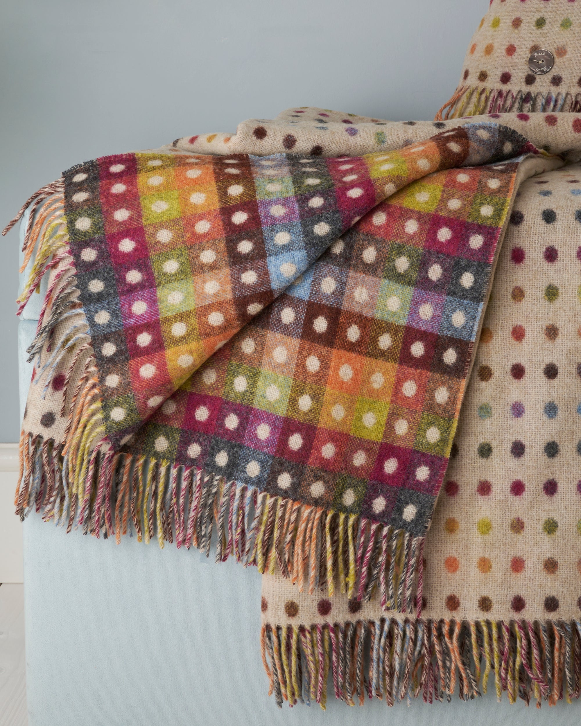 Bronte by Moon Multispot Beige Merino Wool Throw