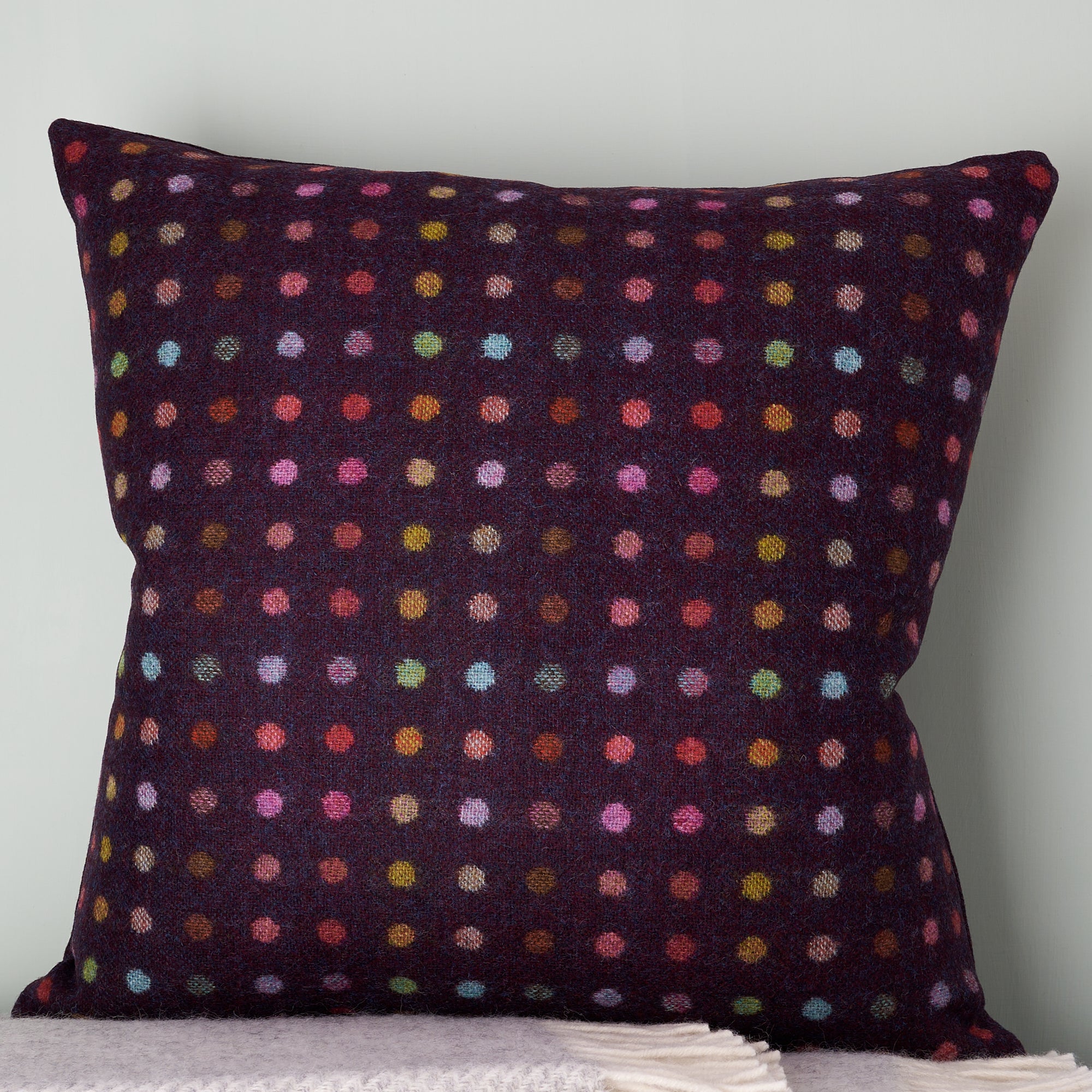 Multi Spot Wine Wool Cushion Abraham Moon