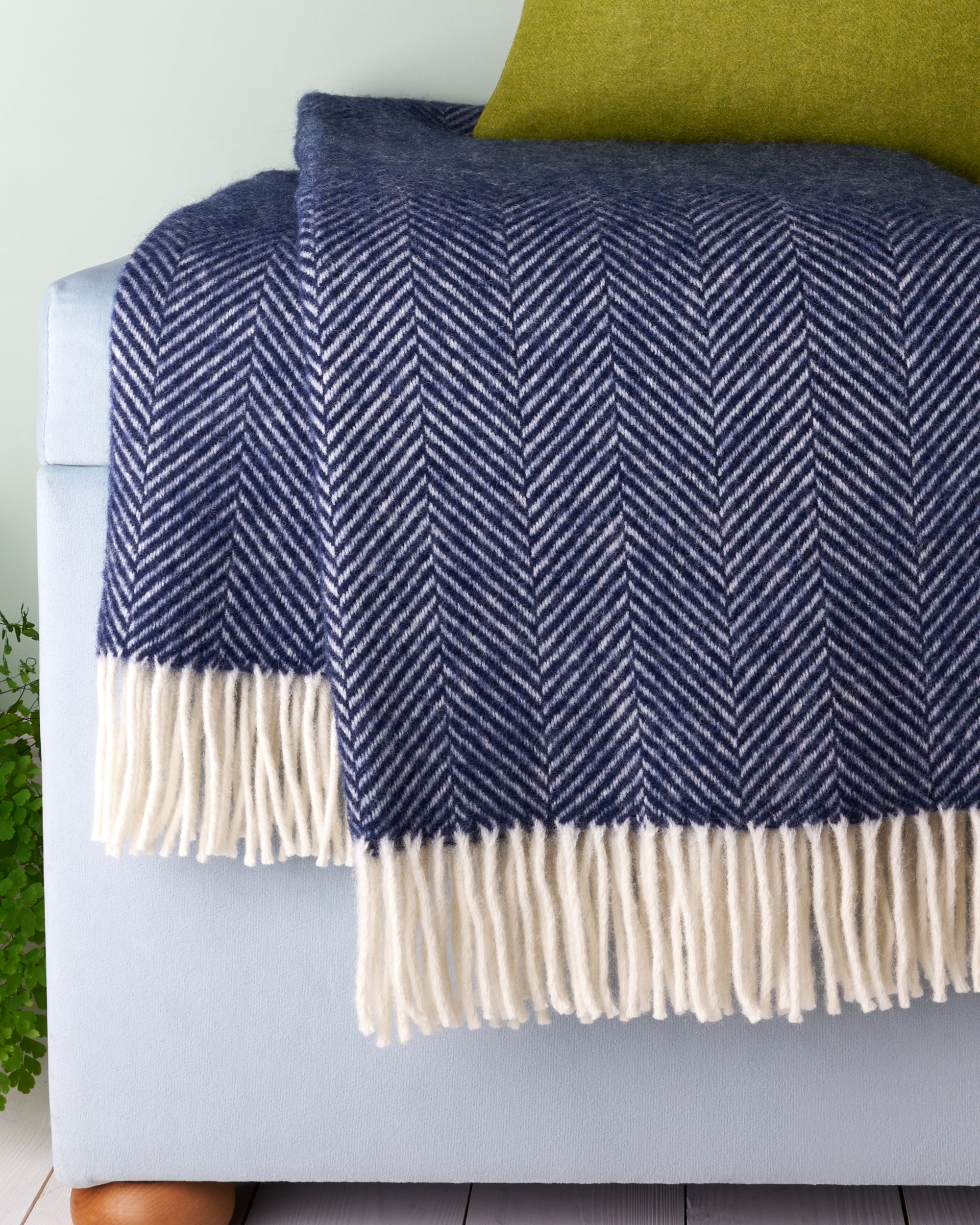 Tweedmill Navy Blue Herringbone Wool Blanket Throw
