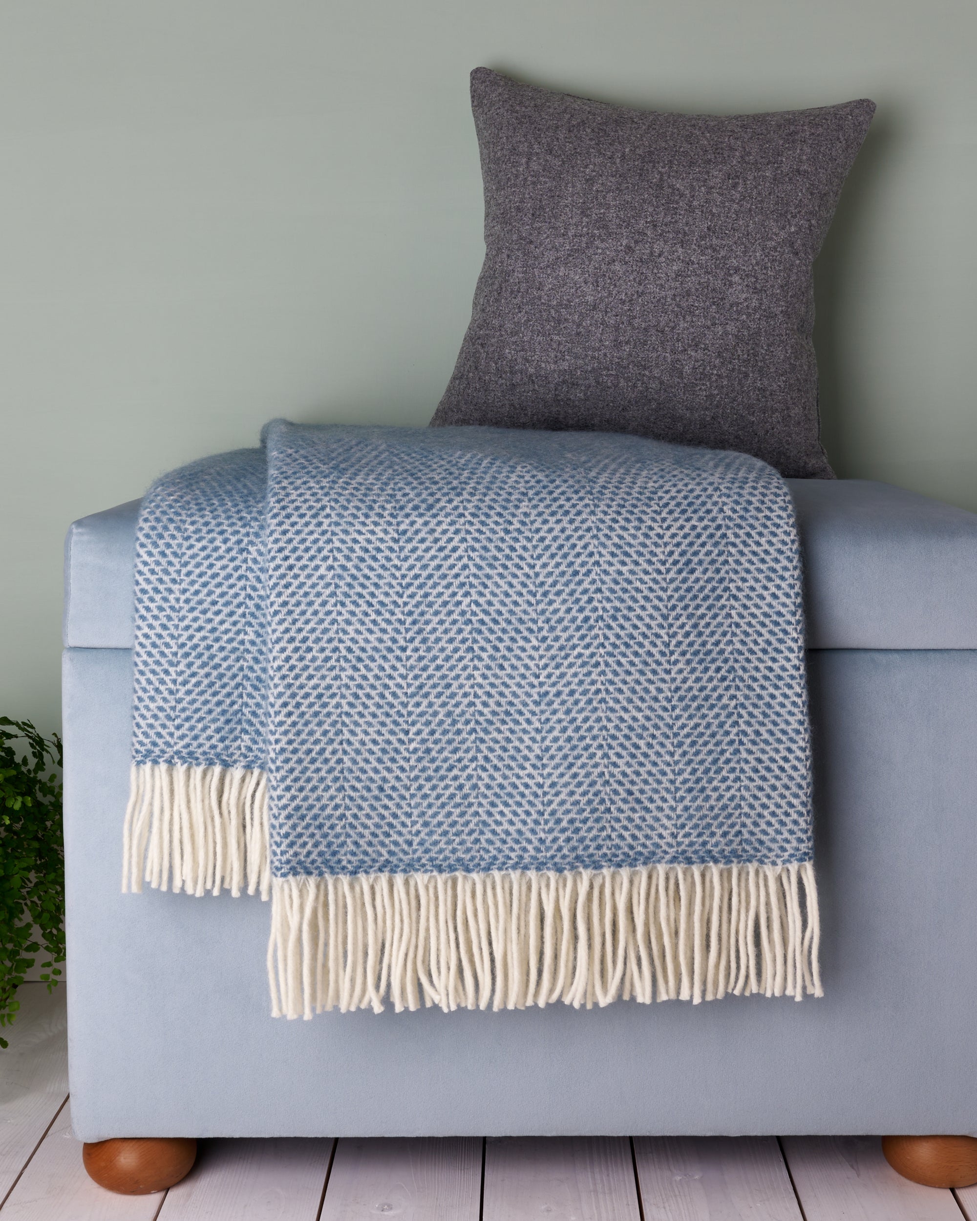 Tweedmill Petrol Blue Beehive Wool Blanket Throw