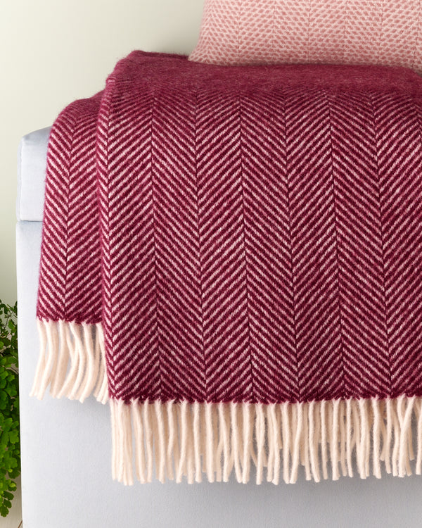 Tweedmill Rosewood herringbone wool blanket throw