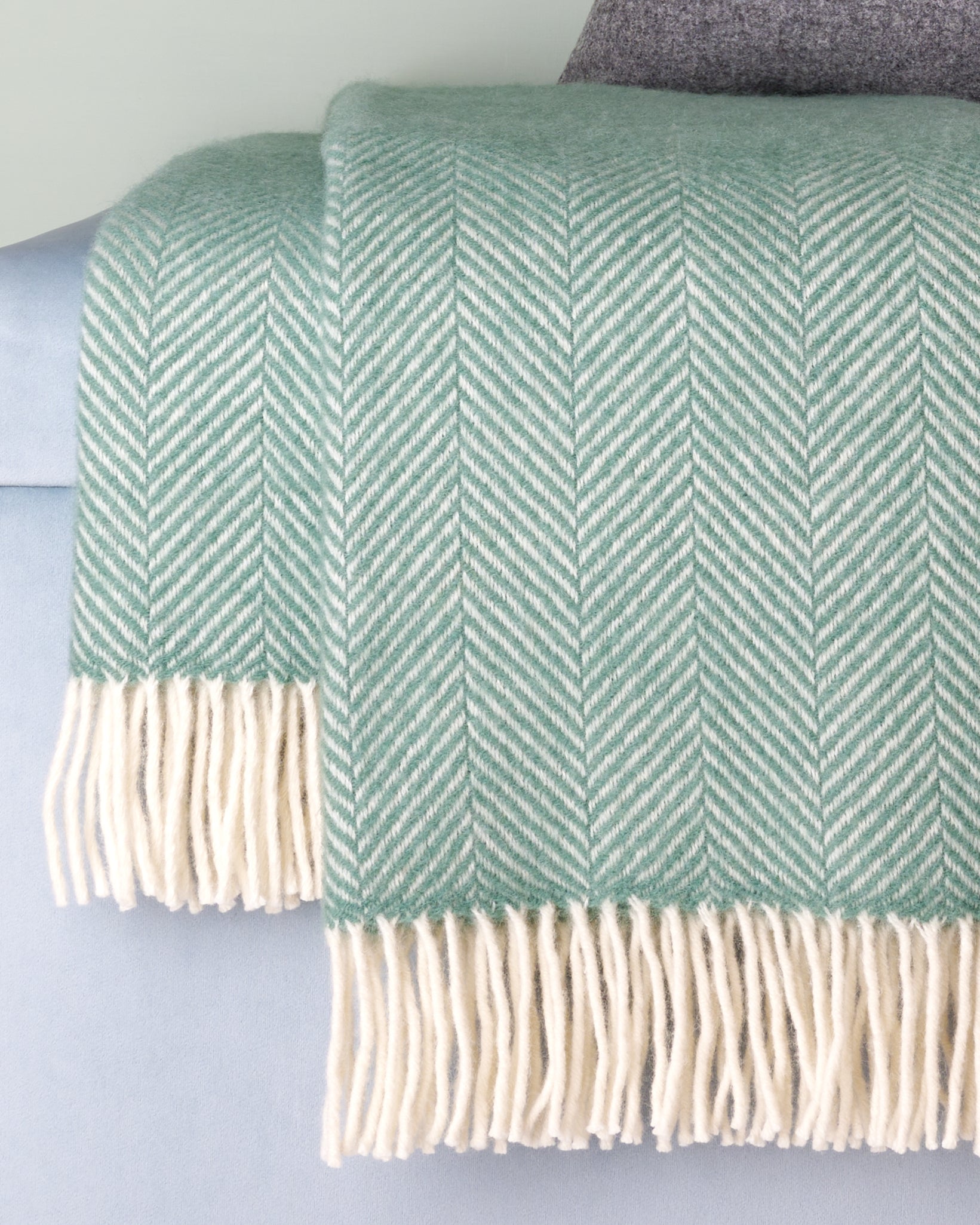 Tweedmill Sea Green Herringbone Wool Blanket Throw