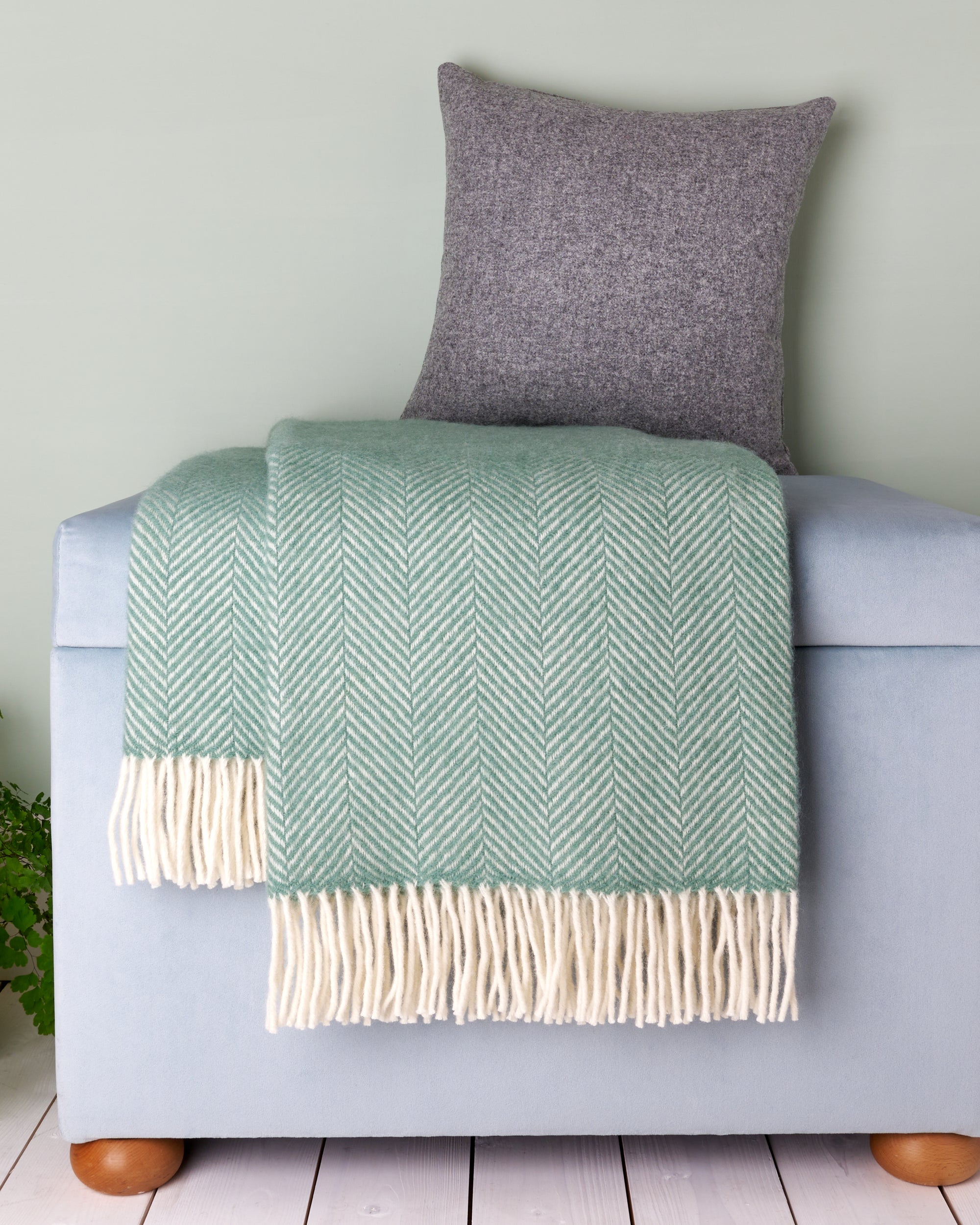 Tweedmill Sea Green Herringbone Wool Blanket Throw