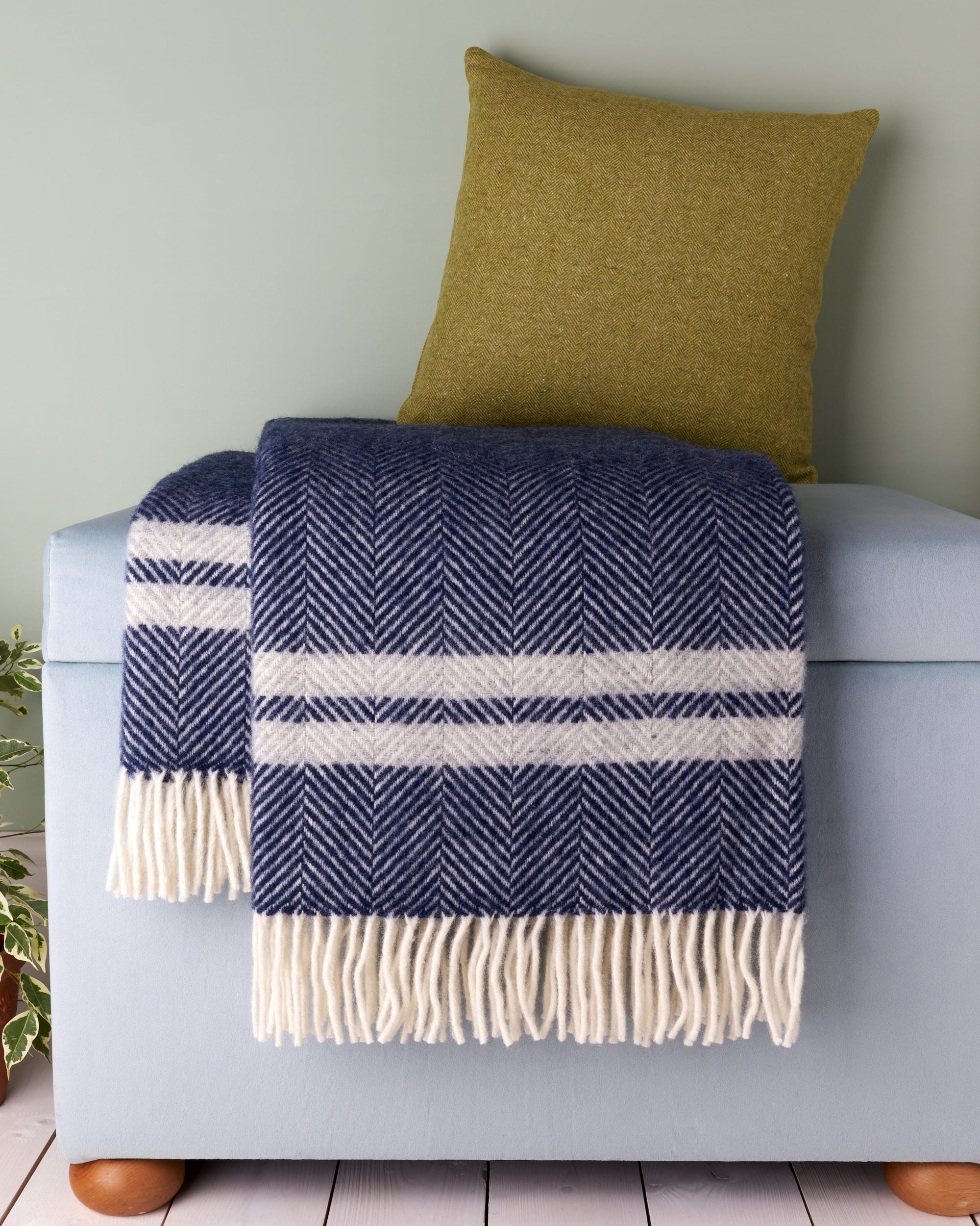 Tweedmill Stripe Navy Silver Grey Wool Blanket Throw