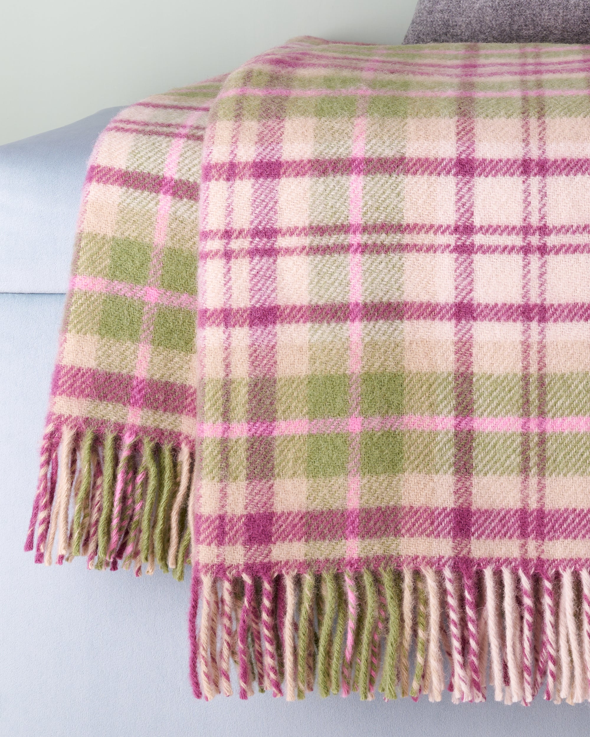 Tweedmill Cottage Pink Check Wool Blanket Throw