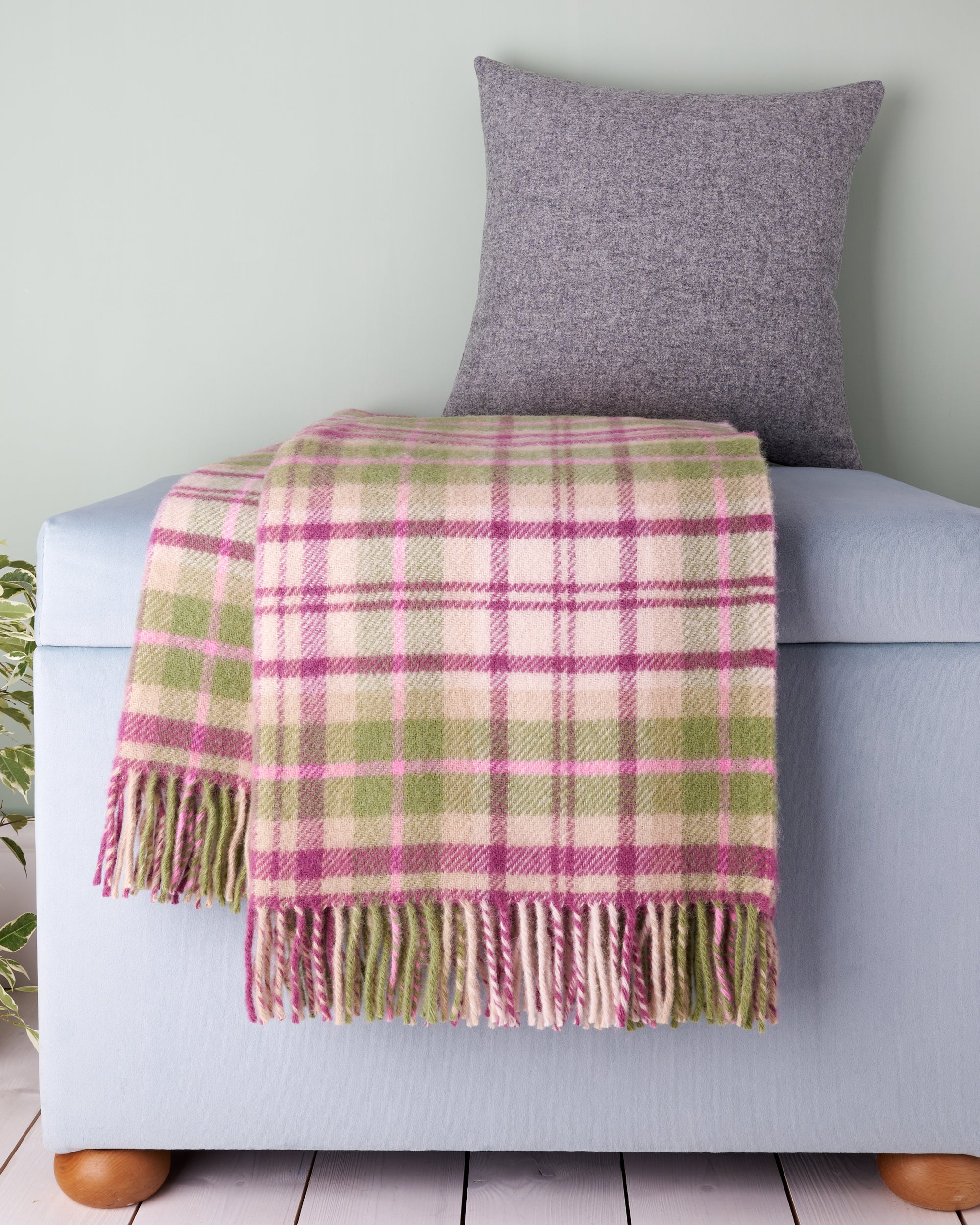 Tweedmill Cottage Pink Check Wool Blanket Throw - Main Image
