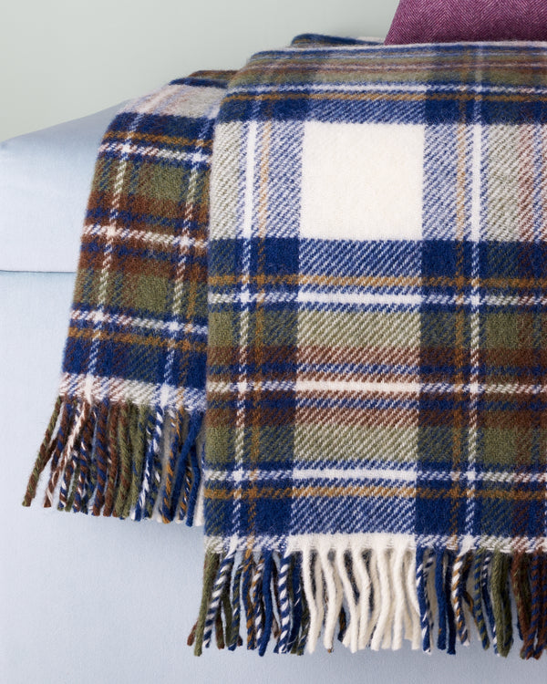 Tweedmill Muted Blue Dress Stewart Tartan Wool Blanket Throw