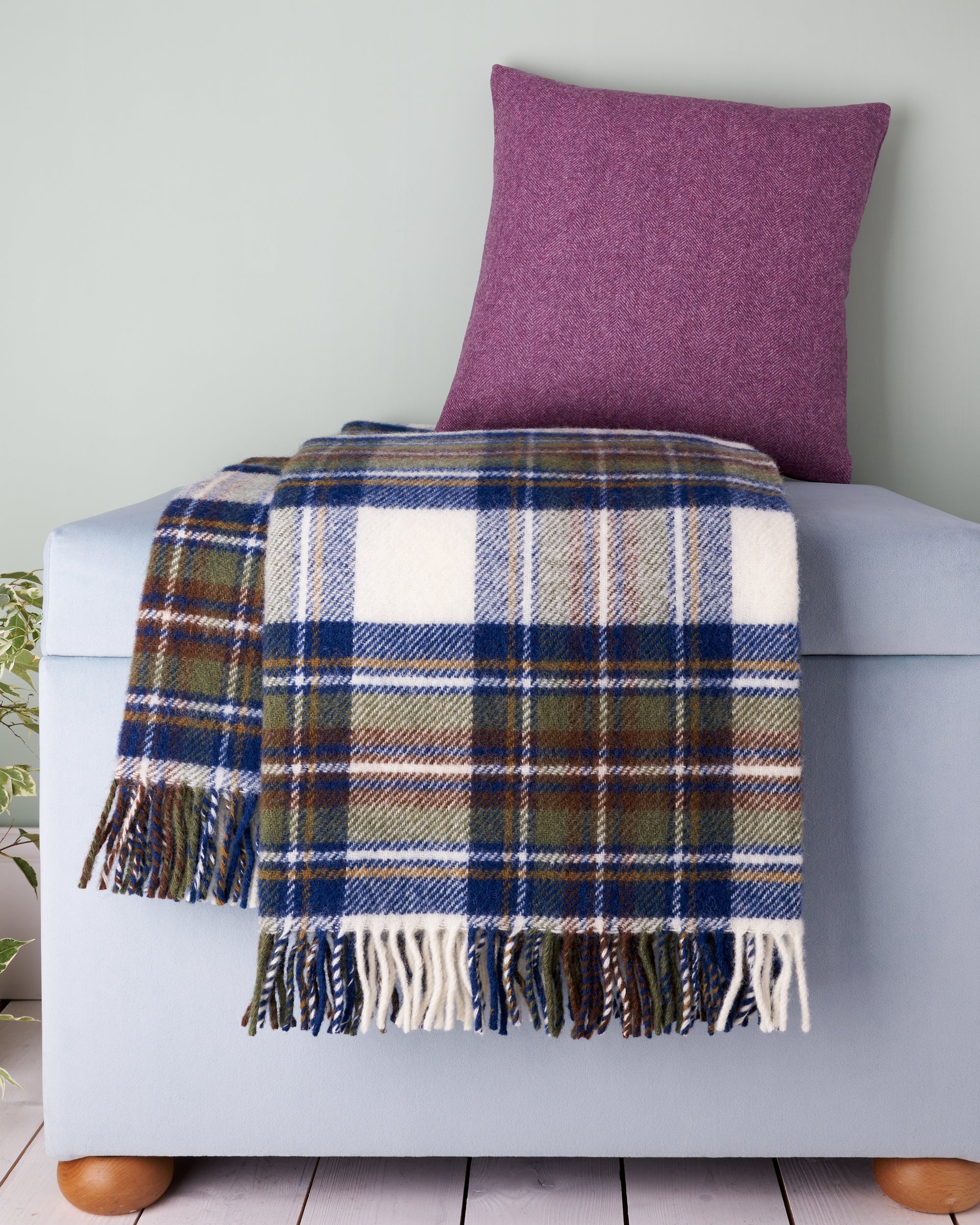 Tweedmill Muted Blue Dress Stewart Tartan Wool Blanket Throw